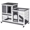 PawHut Small Animals 2-TierFir Wood Guinea Pigs Hutches Indoor Hutch Grey - 1