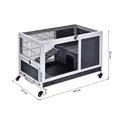 PawHut Rabbits Indoor Fir Wood Lift-Top Hutch Guinea Pigs Hutches-Grey and White - 3