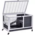 PawHut Rabbits Indoor Fir Wood Lift-Top Hutch Guinea Pigs Hutches-Grey and White - 9