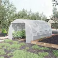 Outsunny 4 x 3 x 2 m Polytunnel Greenhouse with Roll-up Side Walls, Walk-in Grow House Tent with Steel Frame, Reinforced Cover, Zipped Door and 12 Mesh Windows for Garden, White - 2