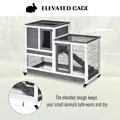 PawHut Small Animals 2-TierFir Wood Guinea Pigs Hutches Indoor Hutch Grey - 5