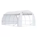 Outsunny 4 x 3 x 2 m Polytunnel Greenhouse with Roll-up Side Walls, Walk-in Grow House Tent with Steel Frame, Reinforced Cover, Zipped Door and 12 Mesh Windows for Garden, White - 1