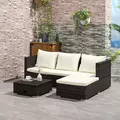 Outsunny 3 Pieces Rattan Garden Furniture Sofa Set, 4 Seater Garden Corner Sofa with 5-Level Reclining Sun Lounger and Storage Coffee Table, Outdoor Furniture Conservatory Set with Cushions, Brown - 9