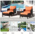Outsunny 5 Pieces PE Rattan Garden Furniture Set with 10cm Thick Padded Cushions, Wicker Weave Outdoor Seating Chairs with 2 Armchairs, 2 Stools, Glass Top Table, Brown - 6