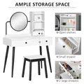 HOMCOM Dressing Table Set with Mirror and Stool, Vanity Makeup Table with 3 Drawers and Open Shelves for Bedroom, Living Room, White - 5