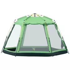 Outsunny 6 Person Pop Up Camping Tent, 2-Tier Design Backpacking Tent with 4 Windows 2 Doors Portable Carry Bag for Fishing Hiking, Green - 1