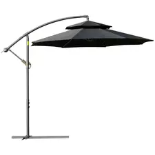 Outsunny 2.7m Banana Parasol Cantilever Umbrella with Crank Handle, Double Tier Canopy and Cross Base for Outdoor, Hanging Sun Shade, Black - 1