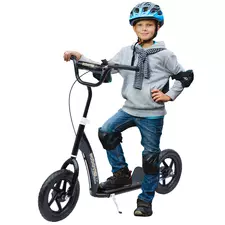 HOMCOM Kids Scooter Kick Scooter, with 12" EVA Tyres, Rear Brake, Big Wheels Scooter for 5-12 Years , Black - 1