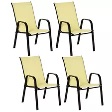 Outsunny Set of Four Stackable Mesh Seat Chairs - Beige - 1