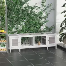 PawHut Rabbit Hutch and Run, with Removable Tray - Grey - 1