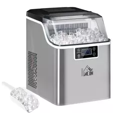 HOMCOM 3.2L Compact Ice Machine, with LCD Screen and Accessories - Silver-Tone - 1
