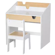 HOMCOM Kids Desk and Chair Set 2 Pieces Children Study Table with Storage Pull-Out Drawer Bookshelf for 3-6 Years Writing, Reading, Drawing - 1