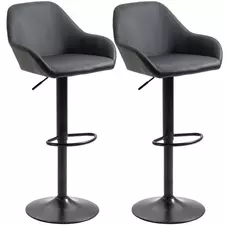 HOMCOM Bar Stools Set of 2, Height Adjustable Swivel Barstools, PU Leather Kitchen Stools with Backs, Armrests and Footrest for Home, Counter and Dining Room, Black - 1