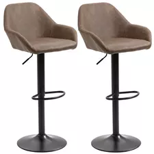 HOMCOM Bar Stools Set of 2, Height Adjustable Swivel Barstools, PU Leather Kitchen Stools with Backs, Armrests and Footrest for Home, Counter and Dining Room, Dark Brown - 1
