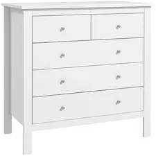 HOMCOM 5 Drawer Dresser for Bedroom, Modern Chest of Drawers, Wide Storage Unit for Living Room, Hallway, Closet, White - 1