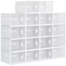 HOMCOM 18PCS Clear Shoe Box, Plastic Stackable Shoe Storage Box for UK/EU Size up to 12/46 with Magnetic Door for Women/Men, 28 x 36 x 21 cm - 1