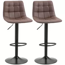 HOMCOM Adjustable Bar Stools Set of 2, Swivel PU Leather Upholstered Barstools with Tufted Seat and Back, Breakfast Bar Chairs for Kitchen Counter, Brown - 1