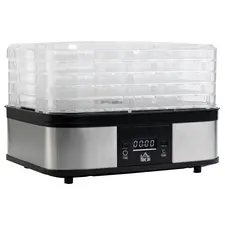 HOMCOM 5 Tier Food Dehydrator, 245W Stainless Steel Food Dryer Machine with Adjustable Temperature, Timer and LCD Display for Drying Fruit, Meat, Vegetable, Jerky and Pet Treat, Black - 1