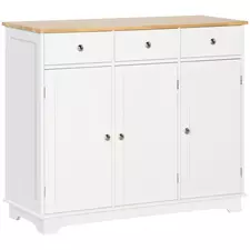 HOMCOM Sideboard with Rubber Wood Top, Modern Storage Cabinet, Kitchen Cupboard with 3 Doors, 3 Drawers and 3 Adjustable Shelves for Dining Room, Living Room, White - 1