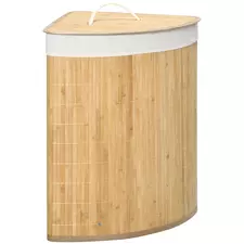 HOMCOM Bamboo Laundry Basket with Lid, 55 Litres Laundry Hamper with Removable Washable Lining,  Corner Washing Baskets, 38 x 38 x 57cm, Natural - 1
