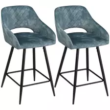 HOMCOM Bar Stools Set of 2, Velvet-Touch Fabric Counter Height Bar Chairs, Kitchen Stools with Steel Legs for Dining Area, Kitchen Island Barstools, Blue - 1