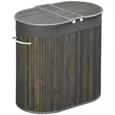 HOMCOM Bamboo Laundry Basket with Lid, 100 Litres Laundry Hamper with 2 Sections, Removable Washable Lining, Washing Baskets, 62.5 x 37 x 60.5cm, Grey - 1