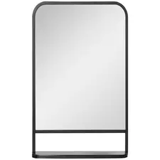 HOMCOM Modern Square Wall Mirror with Storage Shelf, 86 x 53 Mirrors for Living Room, Bedroom, Black - 1