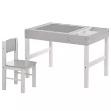 HOMCOM Kids Table and Chair Set, with Storage Space - Grey - 1