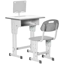 HOMCOM Kids Adjustable Desk and Chair Set, Book Stand, Pen Slot - Grey - 1