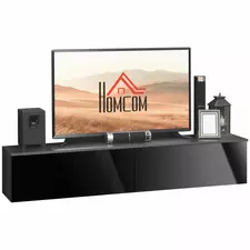 HOMCOM 160cm High Gloss Floating TV Unit Stand for TVs up to 70", Wall Mounted TV Cabinet with Storage Cupboards, Grey and Black - 1