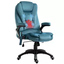 Vinsetto Massage Recliner Chair Heated Office Chair with Six Massage Points Velvet-Feel Fabric 360° Swivel Wheels Blue - 1