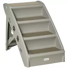 PawHut Foldable Four-Step Pet Stairs, for Cats, Small Miniature Dogs, with Non-Slip Mats 62 x 38 x 49.5cm - Grey - 1