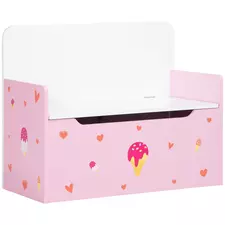ZONEKIZ 2-in-1 Kids Storage Bench, Toy Box w/ Safety Rod - Pink - 1