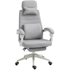 Vinsetto Office Chair, High Back Fabric Work Chair with 160° Reclining Backrest, Retractable Footrest, Neck and Lumbar Pillow, Light Grey - 1