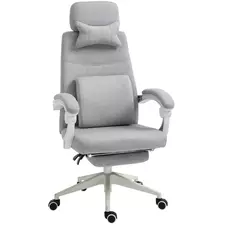 Vinsetto Office Chair, High Back Fabric Work Chair with 160° Reclining Backrest, Retractable Footrest, Neck and Lumbar Pillow, Light Grey - 1