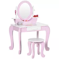 ZONEKIZ Kids Dressing Table Set, with Mirror, Stool, for Ages 3-6 Years - Pink - 1