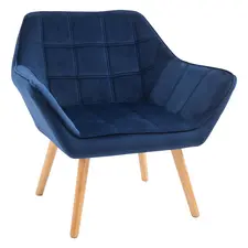 HOMCOM Armchair Accent Chair Wide Arms Slanted Back Padding Steel Frame Wooden Legs Home Bedroom Furniture Seating Blue - 1