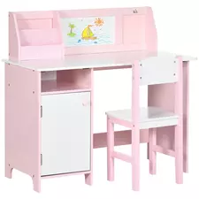 HOMCOM Kids Desk And Chair Set 2 PCs Childrens Table And Chair Set Multi Use Toddler Furniture with Whiteboard, Storage - Pink - 1