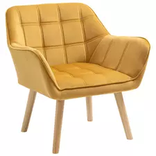 HOMCOM Armchair Accent Chair, Vanity Chair with Wide Arms, Slanted Back, Padding, Metal Frame, Wooden Legs, Home Bedroom Furniture Seating, Yellow - 1