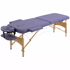 HOMCOM Portable Massage Bed, Folding Spa Beauty Massage Table with 2 Sections, Carry Bag and Wooden Frame, Purple - 1