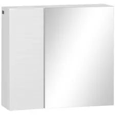 kleankin Bathroom Cabinet with Mirror, Double Door Wall Mounted Storage Cupboard Organizer with Adjustable Shelves, White - 1
