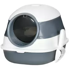 PawHut Foldable Cat Litter Tray with Lid, Deodorant, Scoop, White - 1