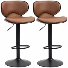 HOMCOM Bar Stool Set of 2 Microfiber Cloth Adjustable Height Armless Chairs with Swivel Seat, Brown - 1