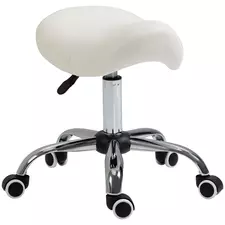 HOMCOM Cosmetic Stool 360° Rotate Height Adjustable Salon Massage Spa Chair Hydraulic Rolling Faux Leather Saddle Stool, Cream - 1