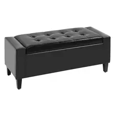 HOMCOM PU Leather Storage Ottoman Bench Storage Chest Tufted Ottoman Cube w/ Flipping Top 92L x 40W x 40H cm Black - 1