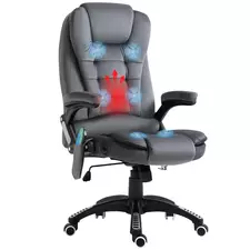 Vinsetto Massage Recliner Chair Heated Office Chair with Six Massage Points Velvet-Feel Fabric 360° Swivel Wheels Grey - 1