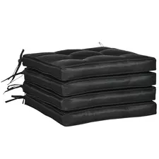 Outsunny Set of 4 Garden Seat Cushion with Ties, 42 x 42cm Replacement Dining Chair Seat Pad, Black - 1