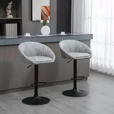 HOMCOM Modern Bar Stools Set of 2, Height Adjustable Swivel Barstools, PU Leather Upholstered Bar Chair with Backrest, Armrests and Footrest for Breakfast Bar, Counter, Kitchen, Light Grey - 1