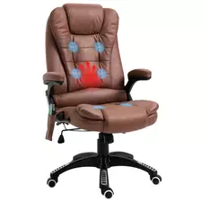 Vinsetto Massage Recliner Chair Heated Office Chair with Six Massage Points Microfiber Cloth 360° Swivel Wheels Brown - 1