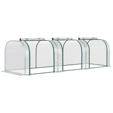 Outsunny PVC Tunnel Greenhouse Green Grow House Steel Frame for Garden Backyard with Zipper Doors 295x100x80 cm, Clear - 1